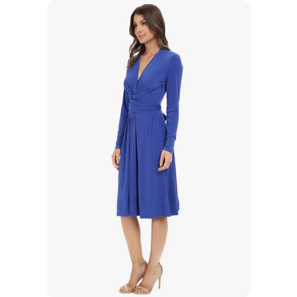 Sexy Michael Kors Long Sleeve Faux Wrap￼ Dress Royal Blue Size 12 - Picture 1 of 5